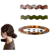 French Hair Clips Acrylic Acetate Alligator Clips Green Brown Resin Oval Tortoise Shell Barrettes for Women Stylish Vintage Barrettes Duckbill Hairpins for Fine Thick Thin Side Hair Clip 3 PCS