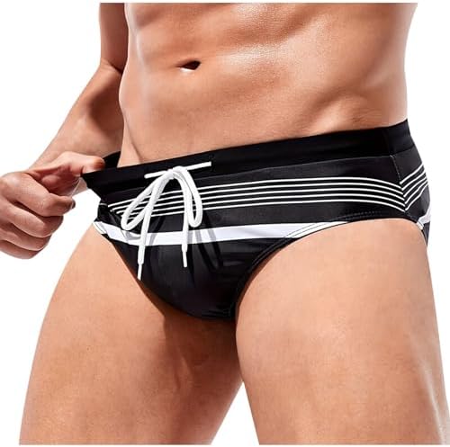 Men Sexy Swim Briefs 2025 Tropical Print Swimsuit Beach Sport Thong Quick Dry Bikini Swimwear Truncks with Drawstring