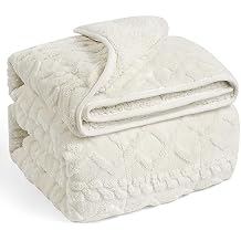 Wemore Shaggy Long Fur Faux Fur Weighted Blanket 60 x 80 Inches 15lbs Cream White Jacquard Knitted Weighted Blanket 48 x 72 Inches 15lbs Cream White