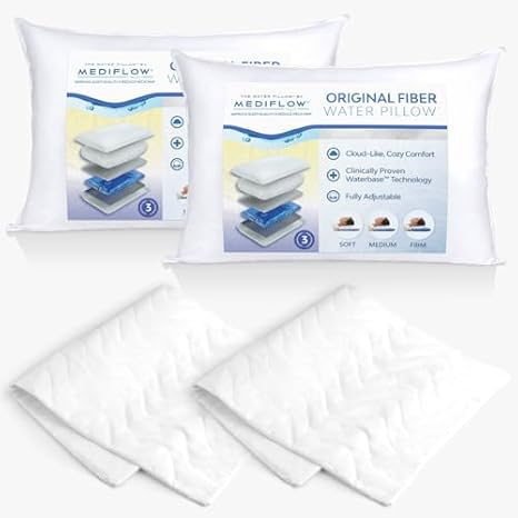 Mediflow Original Fiber Water Pillow & Quilted Pillow Protector Value Pack