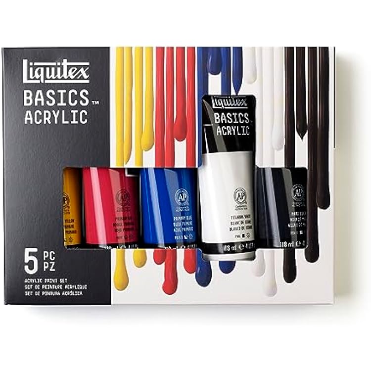 LIQUITEX 3699350 Basics Studio Acrylic Paint, 5 Colours in 118 ml Tubes Made of High-Quality and Durable Pigments, Very Opaque Colours, Excellent Light Resistance, Waterproof