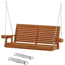 Wooden Outdoor Porch Swings, 2 Seater Front Porch Swing with Upgraded 22" Deep Seat, Heavy Duty 880 Lbs Swing Bench Chair for for Patio, Backyard, Garden (Teak Tone, 4 FT)