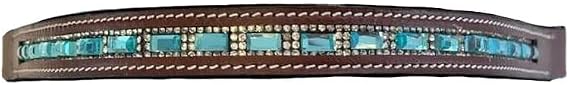 Teal Rectangular Crystal Bling Leather English Browband