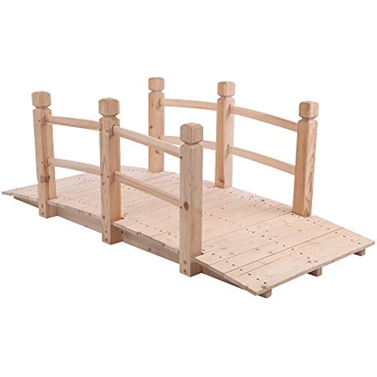 5FT Wooden Garden Bridge Arch Footbridge Decorative Backyard Bridge with Double Safety Railings Outdoor Lawn Pond Bridge Walkway for Garden Yard Patio Courtyard Farm 150 x 67 x 56CM