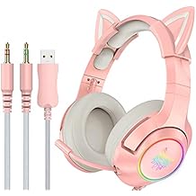 K9 3.5mm Wired Gaming Headset Removable Cat Ears Headphones Noise Canceling E-Sports Earphone with Microphone RGB LED Light Volume Control Mute Mic for Desktop PC