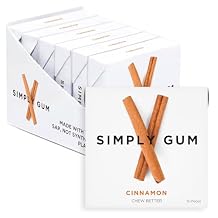 SIMPLY Gum Cinnamon, Plastic-Free Natural Chewing Gum, 6 Pack (90 Pieces) | Vegan, Kosher, Non GMO, Aspartame Free and Sorbitol Free