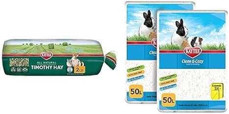 Kaytee All Natural Timothy Hay, 2 lb Clean & Cozy White Bedding, 2/50 Liter Bundle