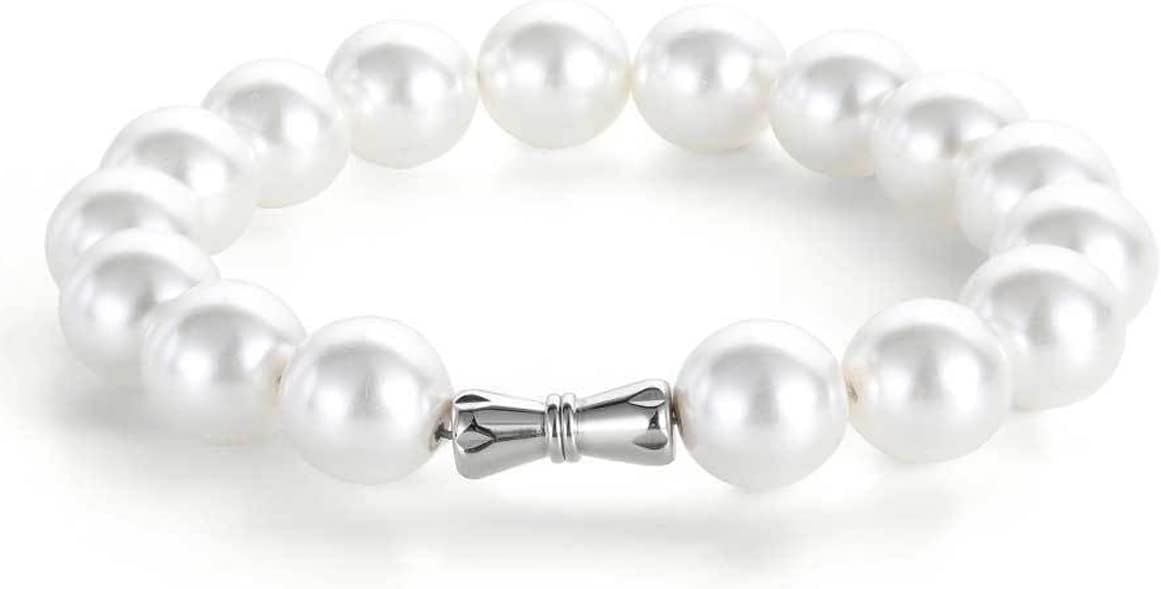 Apzzic Pearl Necklace Bracelet Round White Pearl Necklace Bracelet 6/8/10mm Choker Necklace Handmade Bracelet for Men Women