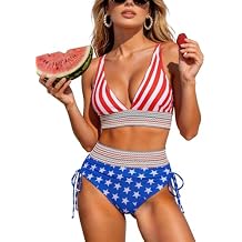 Adisputent Womens High Waisted Bikini Sets Color Block Swimsuit V Neck Tummy Control Swimwear Drawstring 2 Piece Bathing Suit