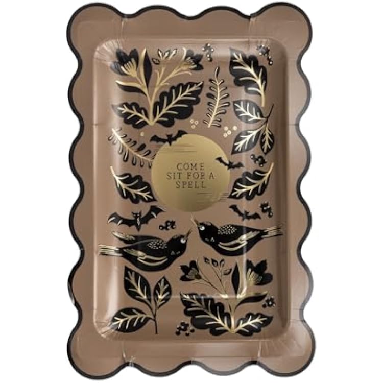 Sit for a Spell Halloween Plates 8 Pack Gold Foil Shaped Paper Plates 10 x 6.75 in Halloween Party Decorations Tableware Supplies for Spooky Birthday Haunted House Trick or Treat Celebrations