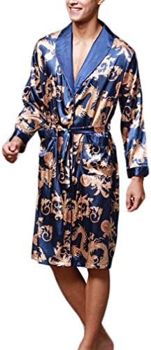 Litteking Mens Satin Bathrobe Nightgown Casual Silk Long Sleeve Kimono Robe Loungewear Sleepwear Pajama with Belt