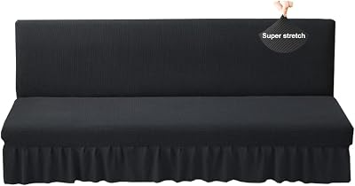 HFCNMY Stretch Armless Futon Cover with Skirt Ruffled Knitted Jacquard Futon Sofa Bed Cover Machine Washable Futon Couch Cover Futon Sofa Cover Black