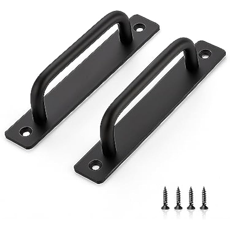 Ravinte Barn Door Handles 2 Pack Sliding Door Handle 5 Hole Center Barn Door Handles Black Cabinet Handles Door Pull Handle Zinc Alloy Door Pulls with Plate for Sliding Closet Door Handle