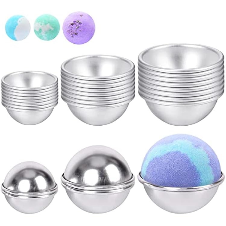 24 PCS 3 Sizes Bath Bomb Mold Kit,Metal Round Bath Bomb Molds,DIY Professional Foam Bomb Molds,Bath Bomb Press for Crafting Making Supplies