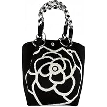small bucket bags purse for women, top-handle cute mini handbags, crochet black floral tote bags, lightweight purses gifts for knitters women trendy