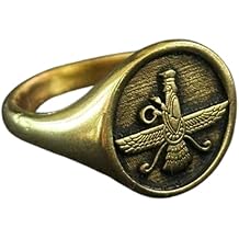 faravahar ring| hammered zoroastrian signet persian jewelry women| spiritual protectionrings men| for him & her|(Ring Size US 5-12.5) gold plated |WW_PDR_00743