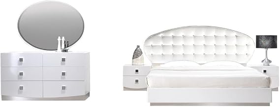 Best Master France 5-Piece Faux Leather East King Bedroom Set in White Lacquer