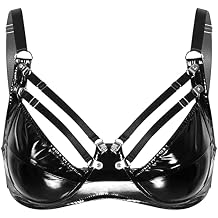 Women's Patent Leather Wetlook Bra Top Club Party Crop Top Wireless Bustier Corset Clubwear