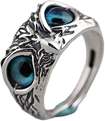 Devil Eyes Owl Ring Retro Silver Open Adjustable Animal Bird Band Jewelry for Women and Men