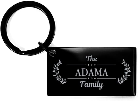 Adama Family Name Sign Black Keychain - Custom ID Plate Last Name Birthday Christmas Gifts Idea For Friends Men Women, Engraved Key Chain Keyring