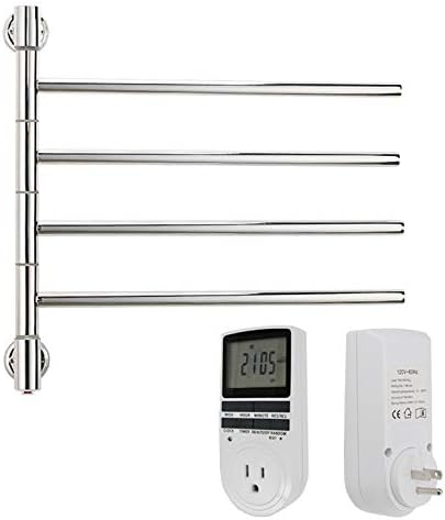 Stainless Steel 304 Grade Wall Mounted Electric Swing Towel Warmer Bar with Time Controller, JR-D004, Polish Finish