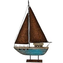 Rustic Wood Sailboat Decor Tabletop Nautical Decor, Wooden Sailboat Nautical Decoration Beach Themed Decoration Coastal Decor Sailboat Decoration for Home Mediterranean Decor (Blue)
