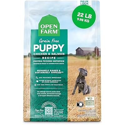 Open Farm, Grain-Free Dry Dog Food for Puppies, Protein-Packed Kibble, Sustainably & Ethically Sourced Ingredients, Non-GMO Veggies & Superfoods, Chicken & Salmon Puppy Recipe, 22lb Bag