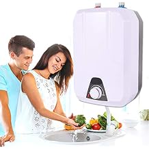 110V Electric Water Heater 8L Electric Tankless Hot Water Heater Portable Water Heater Smart Hot Water Heater Waterproof Electric Instant Water Heater for Kitchen Bathroom Home Household Hotel (White)