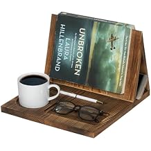 Wooden Book Holder for Page Rest,Book Valet Book Stand with Cup,Glass&Pen Holder,Idea Gift for Book Lover and Table Decor.