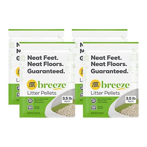 Purina Tidy Cats Breeze Pellets, 3.5 lbs Pack of 4, Unscented, Recycled Paper, Low-tracking, 99.9% Dust-free, Multi-cat