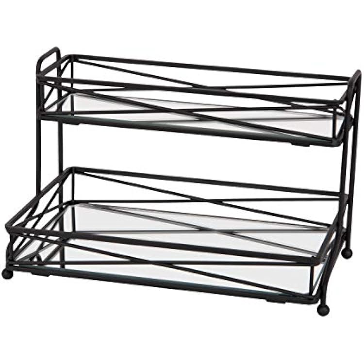Home Details Mirrored, Perfect for Perfumes, Jewelry, Makeup, Cosmetic Organizer, Stylish Decor in Matte Black 2 Tier Vanity Tower