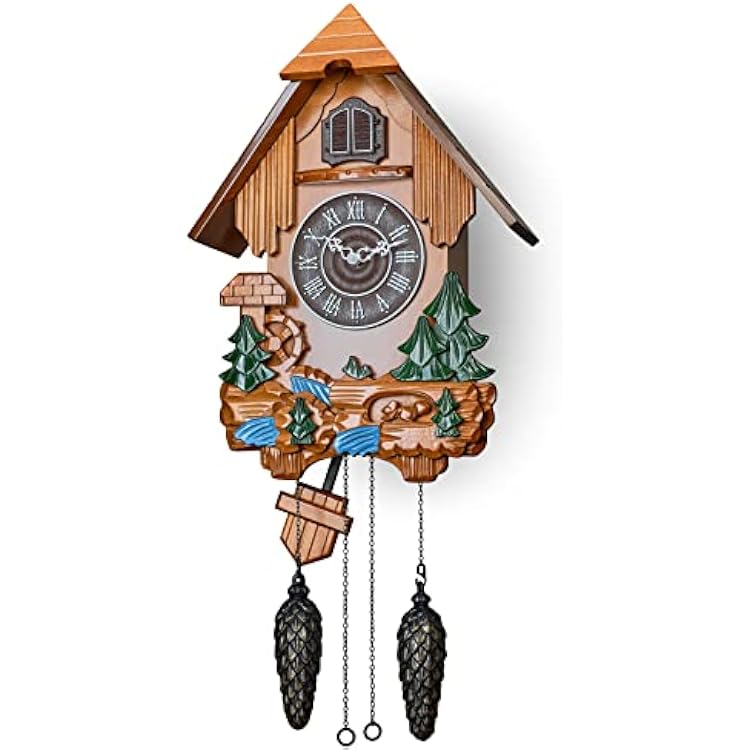TIMEGEAR Cuckoo Clock with Automatic Night Mode, Swinging Pendulum and Quartz Movement Multicolor