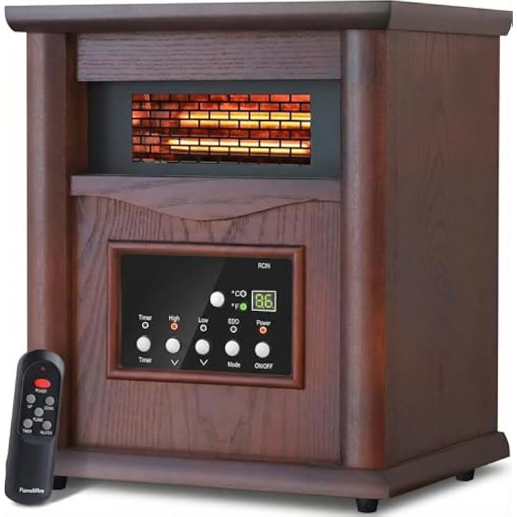 Nordic Hygge Portable Space Heater, 1500W Electric Infrared Heater for Indoor Use, Living Room, Bedroom, Office - Remote Control, 12H Timer, 3 Heat Settings, Overheat & Tip-Over Safety, Dark Walnut