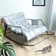 YOXIER Big Indoor,Outdoor Indoor Papasan Rocking Chair,Outdoor Patio Rocking Chair,Oversized Wicker Rattan Egg Recliner Chair with Padded Cushion, Patio Lounge Rocker Chair for Patio, Porch, Garden G