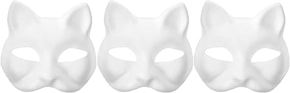 Cat Mask, Therian Masks White Cat Masks Blank DIY Halloween Mask Animal Half Facemasks Masquerade Cosplay Party