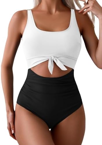 Eomenie Womens One Piece Swimsuit Tummy Control Slimming Bathing Suit Cutout Tie Knot Swimwear