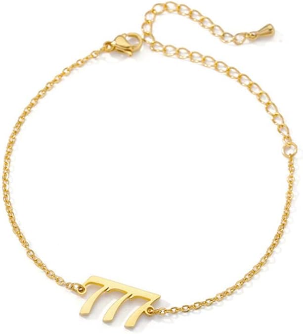 PAMTIER Angel Number Ankle Bracelet for Women Stainless Steel Adjustable Chain Anklet Dainty Simple Numerology Jewelry