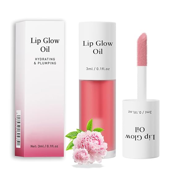 Korean Lip Oil - Fruity Flavor Lip Glow Oil, Moisturizing Hydrating & Nourishing Non-stick Cup Transparent Plumping Lip Gloss for Dry Lips & Lip Care (03#Peony)