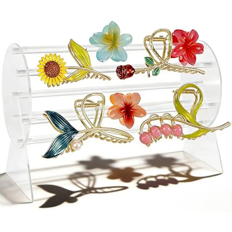 Acrylic Claw Clip Organizer, 360 Degree Rotating Holder, Transparent Storage Rack, Reusable Hair Clip Display Stand for Vanity, Dressing and Beside Table, Clear Stand for Women and Girls