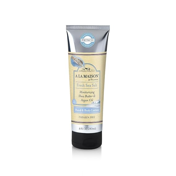 A LA MAISON De Provence Hand and Body Lotion | Natural Moisturizing Lotion with Argan Oil and Shea Butter | Moisturizer for Dry Skin | Paraben and Phthalates Free | Fresh Sea Salt Scent 8 Oz (1 Pack)