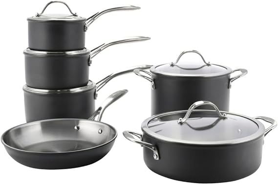 ProCook Professional Bi Ply Stainless Steel Cookware Set - 6 Piece, 14/16/18/20/24 cm, Durable Heavy Duty Pots - Black, Induction Compatible Cooking Pans