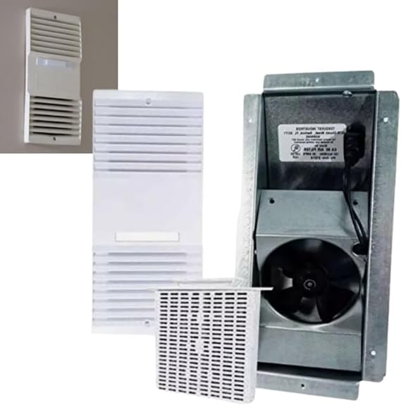 Ductless Exhaust Fan Grille Louver, Motor, Unscented Filter Cartridge and Metal Housing, Bathroom Ventilation Wall-Ceiling Ductless Fan Set for Apartments, Condominiums, Hotels -COMPLETE UNIT (WHITE)