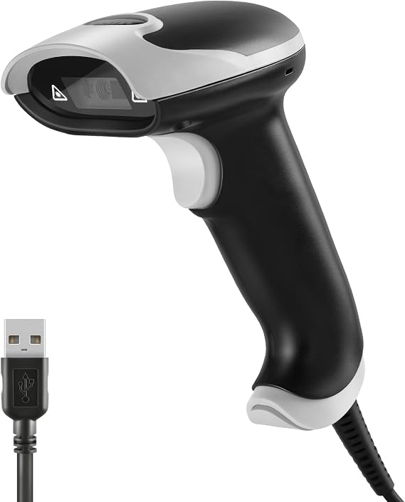 Barcode Scanner, Handheld USB Barcode Scanner Wired Connection Barcode Reader 1D 2D PDF417 QR Data Matrix Automatic Plug&Play Bar Code Scanners for Desktop Store Supermarket Warehouse Library
