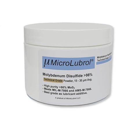 2 oz. MicroLubrol Molybdenum Disulfide >98% Technical Grade Powder, avgerage Particle Size 3-4 m (Fisher Method) 15-30 (Microtrac Method). Made in USA. Premium Quality.