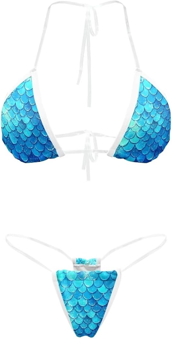 Women's Brazilian Micro Bikini Sets Sexy Halter Back Self Tie 2 Piece Swimwear Clear Strap Cutout Bikini Outfits