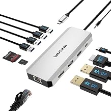 Laptop Docking Station,12 in 1 Triple Display USB C Hub for Windows with Dual DP, HDMI, 100W PD in, Gigabit Ethernet, USB3.0/2.0 Ports, SD/TF Card Reader, Mic/Audio for Lenovo HP Dell