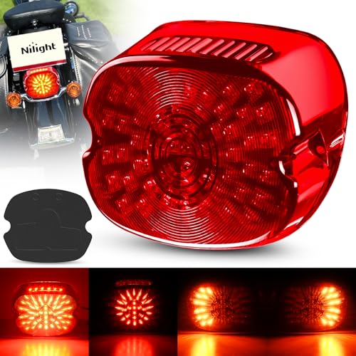 Nilight LED Tail Light Motorcycle Brake Turn Signal Driving License Plate Rear Lights Red Housing Plug and Play Compatible with Harley Davidson Dyna Sportster 883 1200 Road King Glide