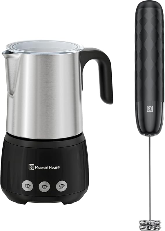 Maestri House Milk Frother, 4-in-1 Electric Milk Steamer and Frother, 16.9OZ 600W Smart Touch Control Hot and Cold Foam Maker+LunaFro Mini