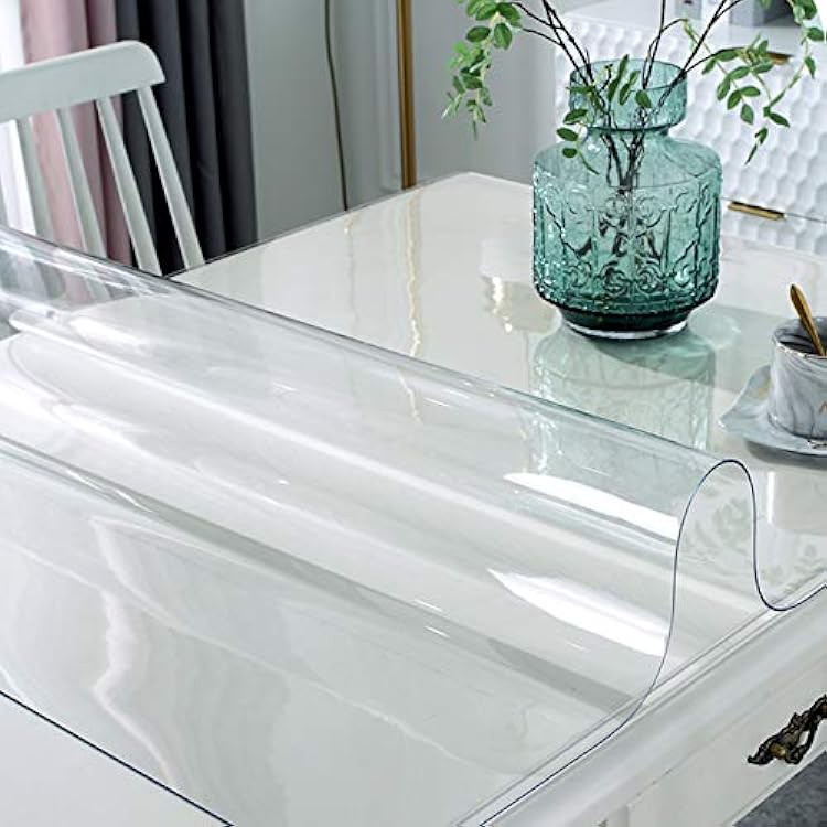 Crystal Clear Table Protector,Easy to Clean Plastic Tablecloth,Soft Glass Clear Table Cover Protector,Waterproof Desk Pad Transparent Tablecloth,for Families with Kids 70x140cm28x55in