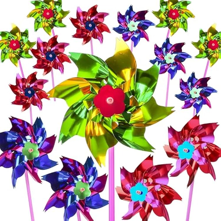 PROLOSO 100Pcs Plastic Pinwheels for Kids Party Favors DIY Lawn Windmill Set Pinwheels for Yard and Garden